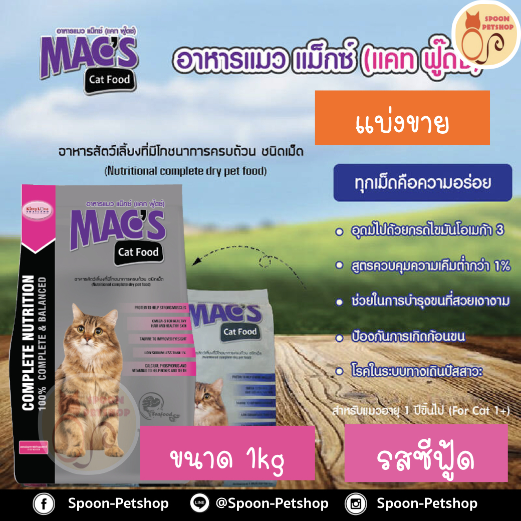 Mac's Kat (Mix Kat) อาหารแมว แม็กซ์แคท มิกซ์แคท รสซีฟู้ด ป้องกันนิ่วและไต ลดก้อนขน แบ่งขาย 1kg