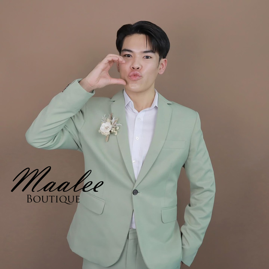 พร้อมเช่า ชุดสูทชาย สีชาเขียว งานตัดสูทพลัสไซส์ (ไม่มีกั๊ก)