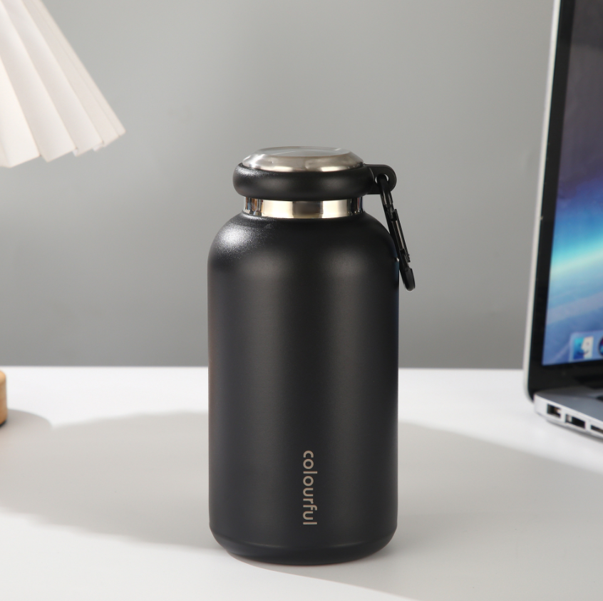 กระบอกสแตนเลส ทรงขวด ฝาหูหิ้วแบบพวงกุญแจ 430 ml