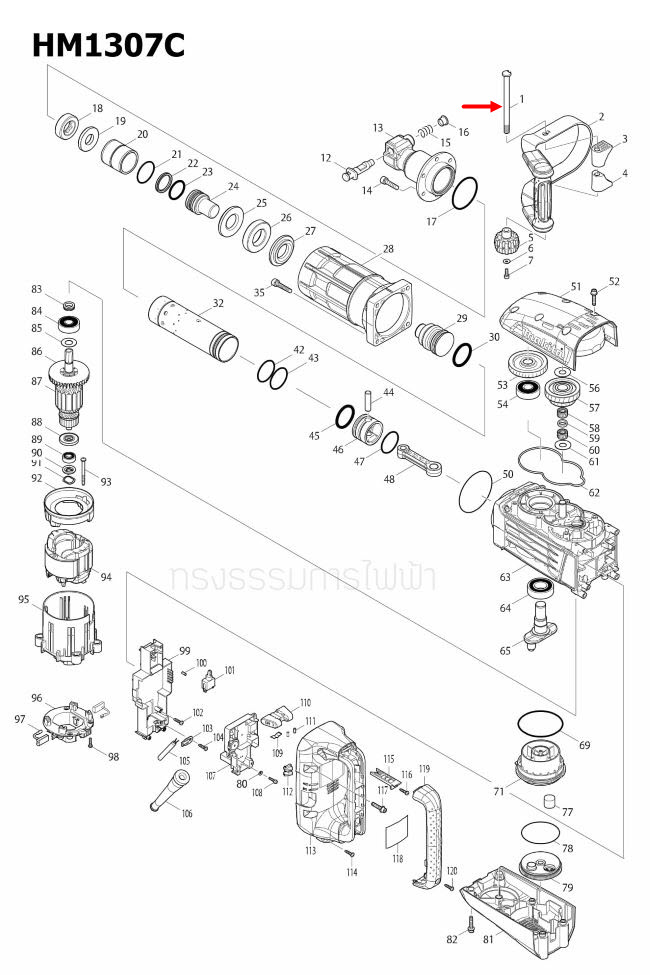SET BOLT M10X142 สกัดไฟฟ้า Makita มากีต้า HM1307C [#1] Pn.266512-5 (แท้) ##
