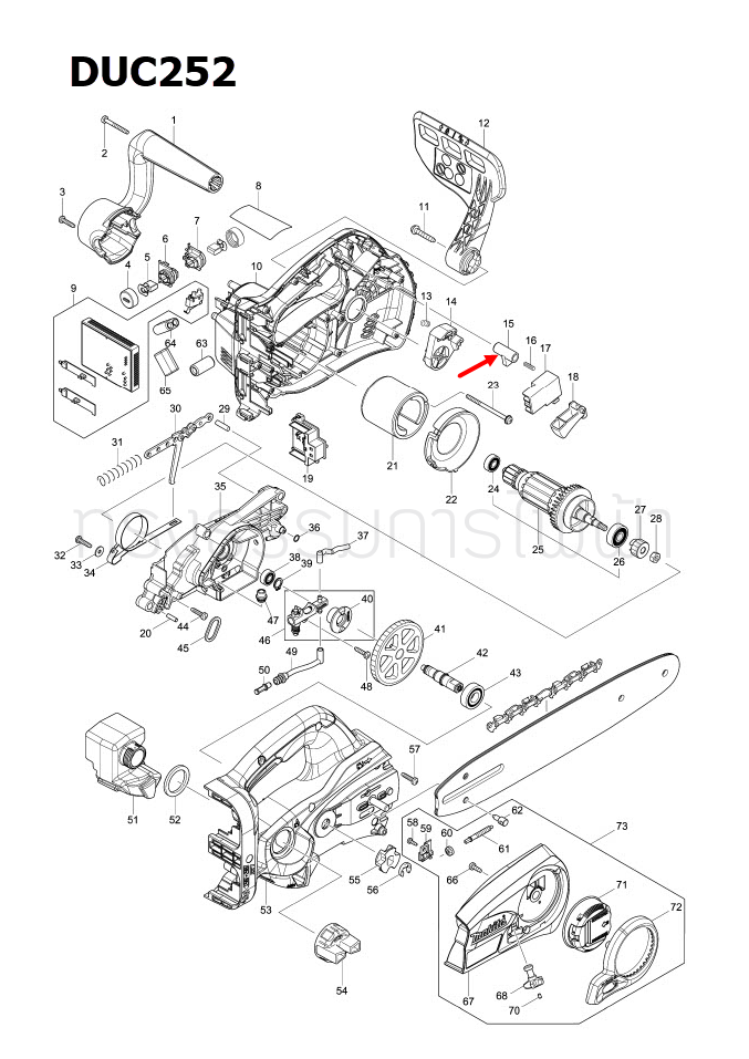 ปุ่มล็อคสวิตซ์ เลื่อยโซ่ไร้สาย Makita มากีต้า รุ่น DUC252, DUC252RM2, DUC252RT2, DUC252Z Pn.644513-7 (แท้) ##