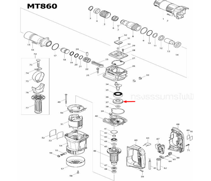 เฟือง สกัดไฟฟ้า Maktec MT860, M8600 [#36] Pn.227792-8 (แท้) ##