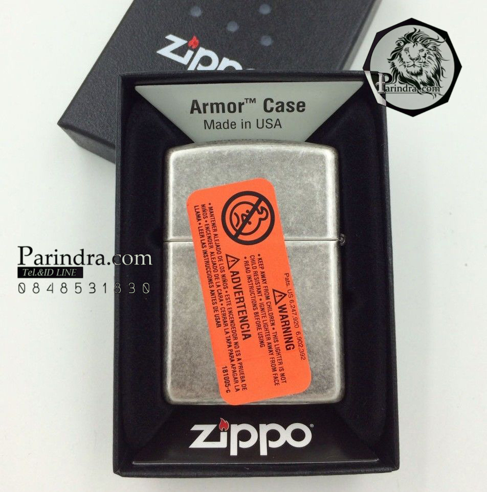 ไฟแช็ค Zippo แท้ ลายธงชาติอเมริกา ตัวเกราะหนา "Armor US Flag Antique Silver Plate " # Zippo Code 28974 แท้นำเข้า 100%