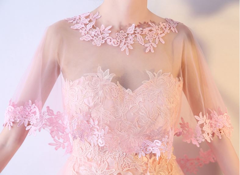 พร้อมส่ง เสื้อคลุมชุดราตรี ตาข่ายลูกไม้ สีโอโรส สวยหรู