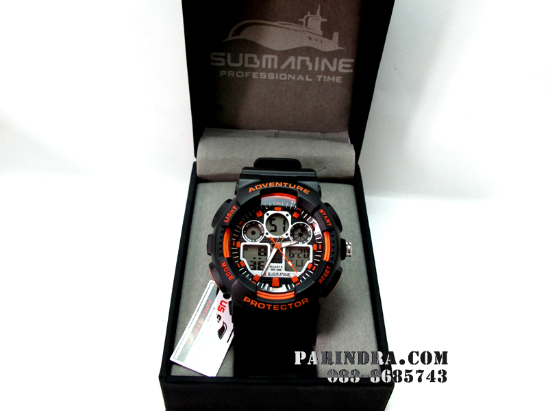 นาฬิกา US submarine Adventure Protector รุ่น TP3129M สีดำตัดส้ม พื้นหลังเทา