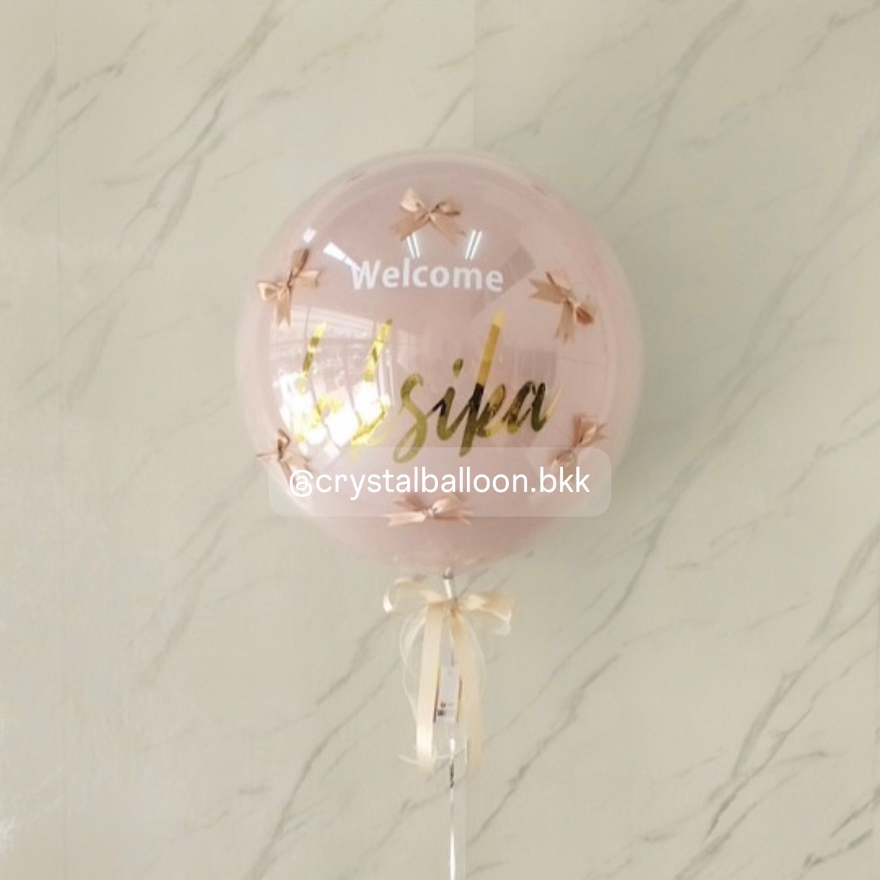 ลูกโป่ง Welcome Baby ลูกโป่งยาง สี Dusk Pink 1 ลูก พร้อม ประดับโบว์จิ๋ว 6 ชิ้น พร้อมตกแต่ง สามารถเปลี่ยนสีลูกโป่ง/เปลี่ยนข้อความ/เปลี่ยนขนาดได้