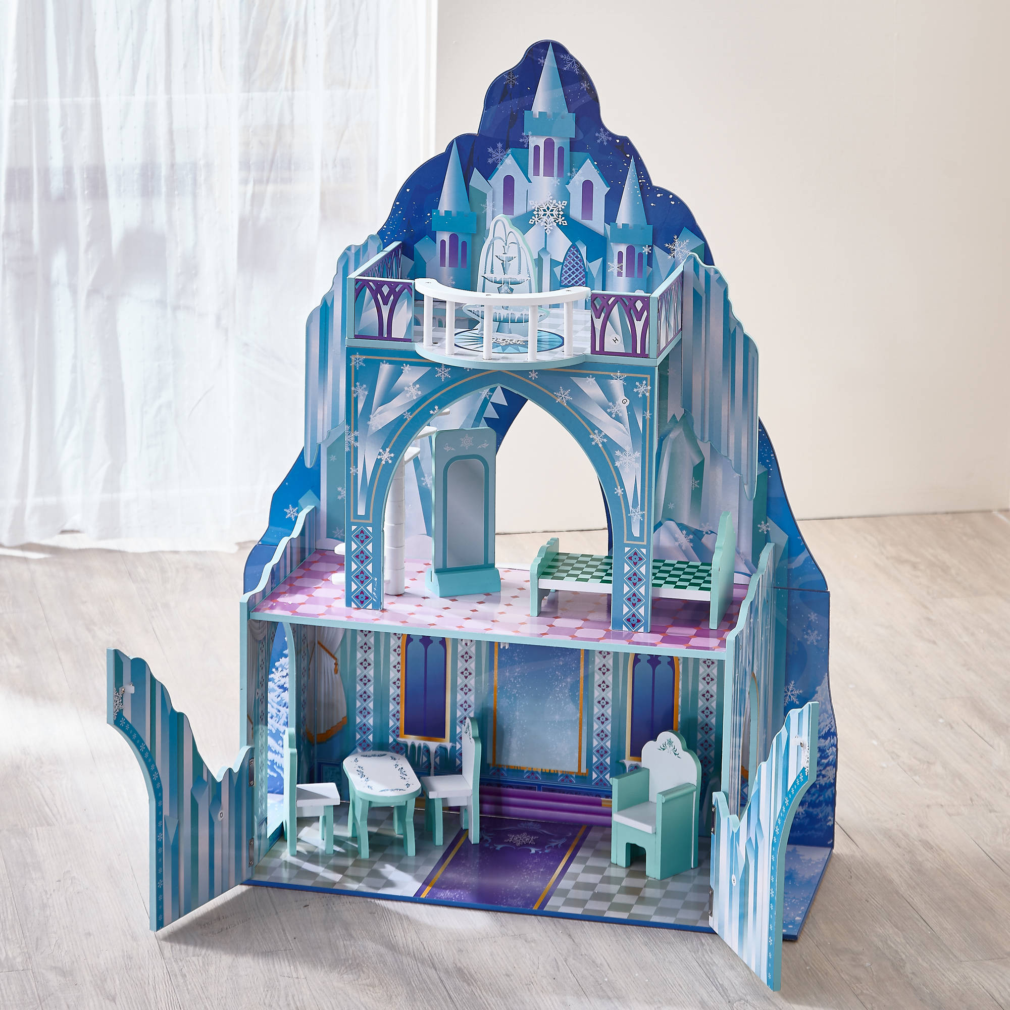 บ้านตุ๊กตาปราสาทน้ำแข็ง Teamson Kids - Ice Castle Wooden Doll House with 6 pcs Furniture for 12 inch Dolls หรูหรางดงาม นำเข้าจาก USA ของแท้