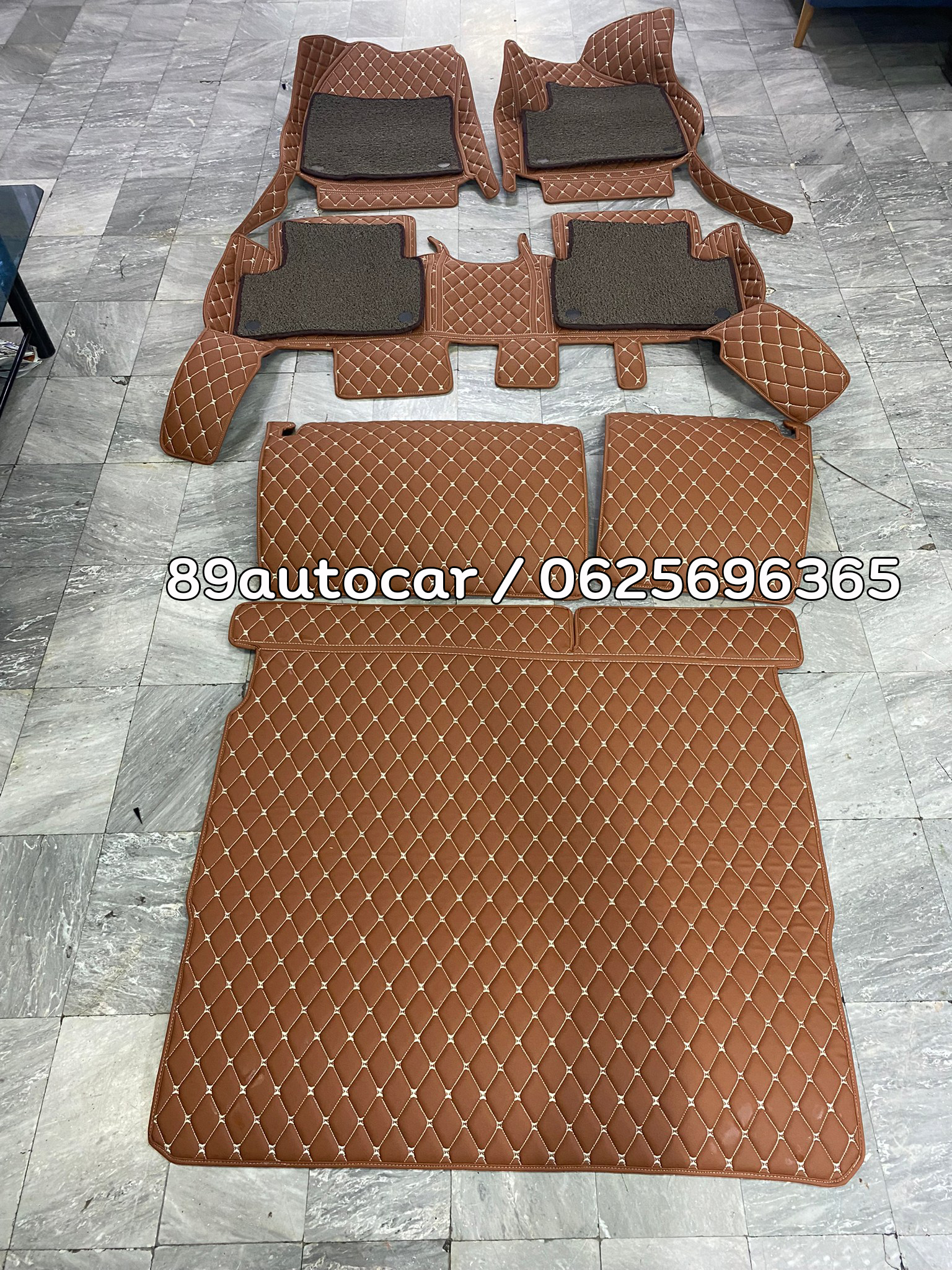 พรมปูพื้นรถยนต์ Peugeot 3008 ปูพรม7D สีน้ำตาลเข้ม+ พรมดักฝุ่นสีน้ำตาล เข้ารูป เต็มคัน