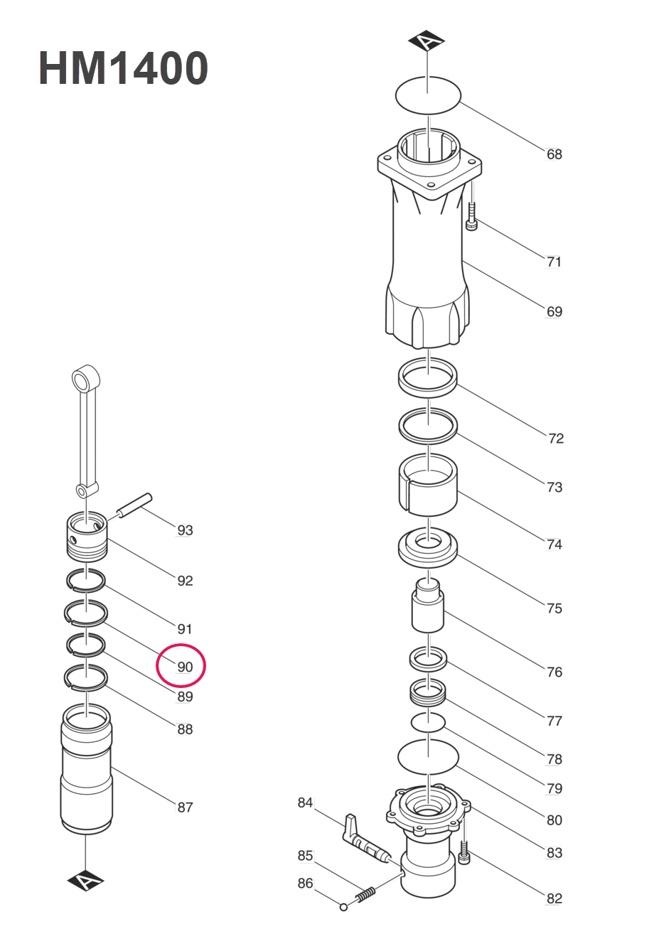 แหวนลูกสูบไฟเบอร์ สกัดปูน Makita HM1400 [#90] Pn.412055-7 (แท้) ##