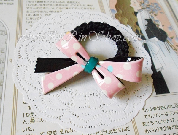 Aznavour /GRAIN DE BEAUTE ยางรัดผมโบว์เซลลูโลสลายจุด (Pink)