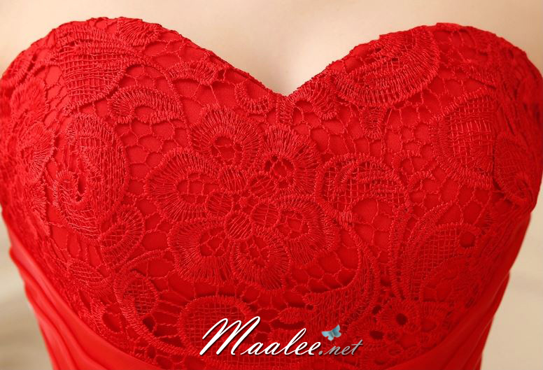 พร้อมส่ง ชุดราตรีสั้น เกาะอก หน้าสั้นหลังยาว ผ้าลูกไม้แต่งผ้าแก้วระบายชั้นๆ สีครีม (หางยาว)