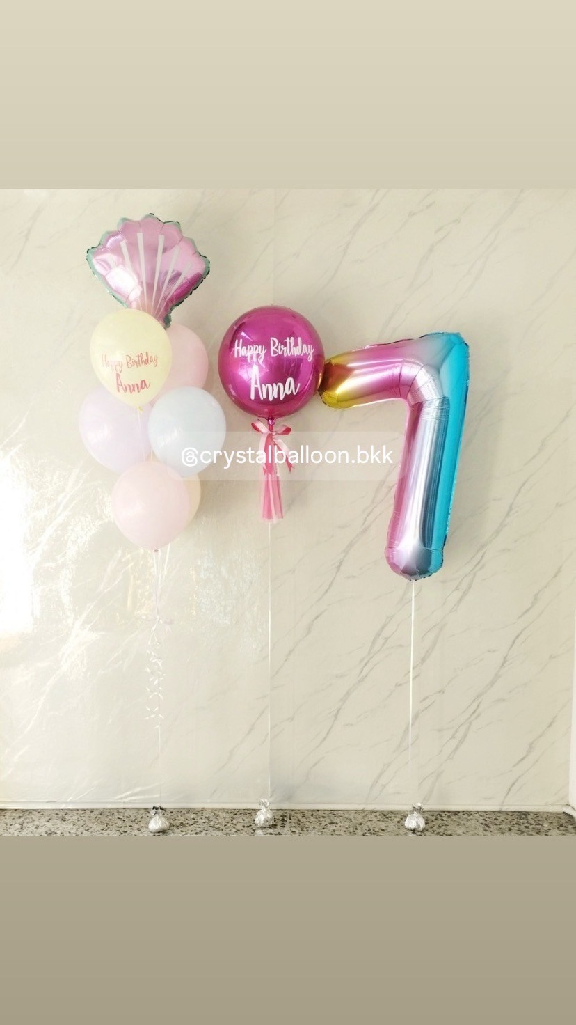 ลูกโป่ง วันเกิดเด็ก ช่อลูกโป่งฟอยล์หอย สีชมพู ช่อ 7 ลูก 1 ช่อ,ฟอยล์ตัวเลข ขนาด 40" 1 ชิ้น,ฟอยล์กลม USA ขนาด 18" 1 ชิ้น พร้อมตกแต่ง สามารถเปลี่ยนสีลูกโป่ง/เปลี่ยนข้อความ/เปลี่ยนสี-ฟอยล์ตัวเลข/เปลี่ยนฟอยล์ตกแต่งได้