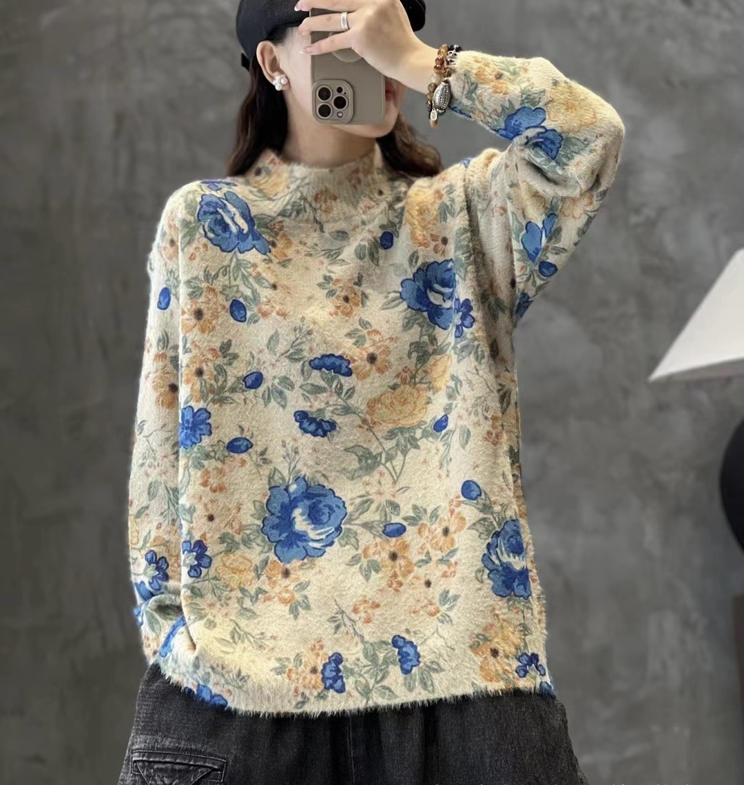 เสื้อไหมพรมนุ่มลายดอกไม้