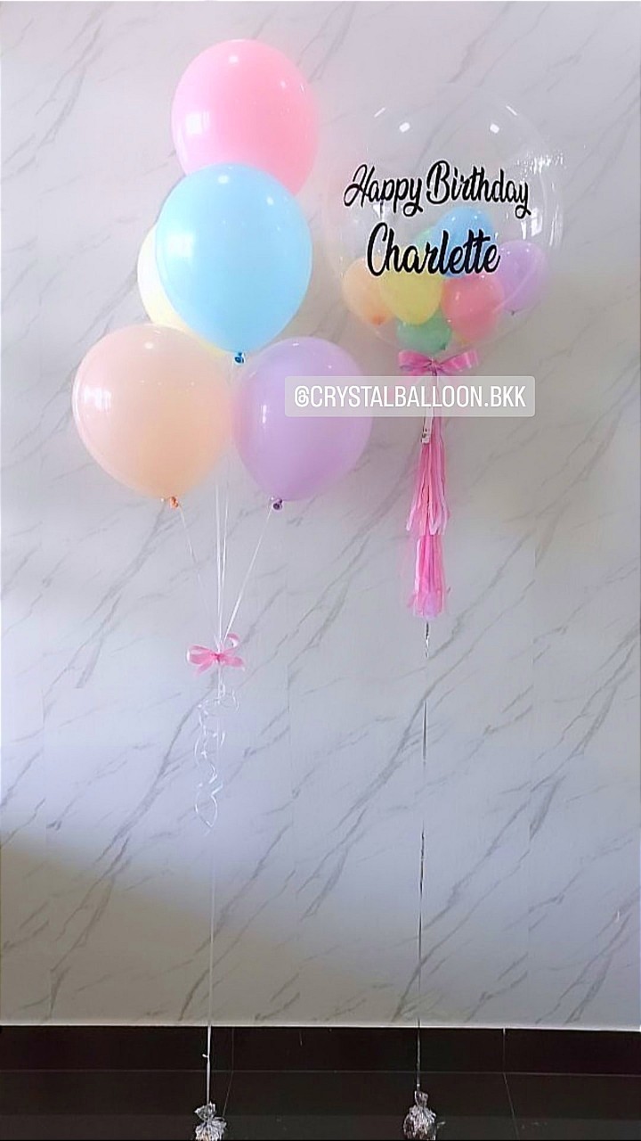 ลูกโป่ง วันเกิด Bubble USA ขนาด 24" Theme พาสเทล พร้อม ช่อลูกโป่ง ช่อ 5 ลูก 1 ช่อ พร้อมตกแต่ง สามารถเปลี่ยนสีลูกโป่ง/เปลี่ยนข้อความได้