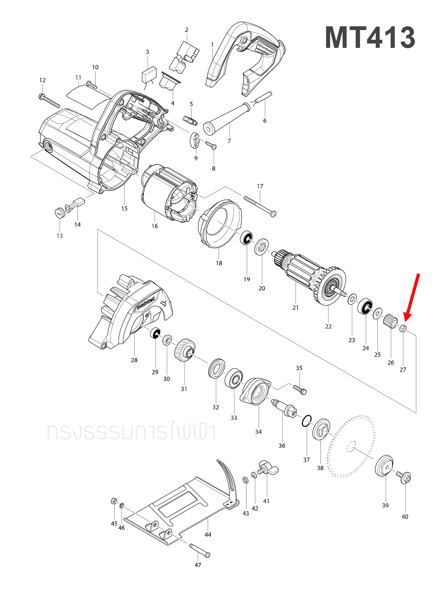 น็อตล็อคปลายทุ่น มาคเทค-Maktec MT413 [#27], MT958 [#13], M9513B, GA4030, GA4031 [#12] Pn.252186-8 (แท้) ##(**)