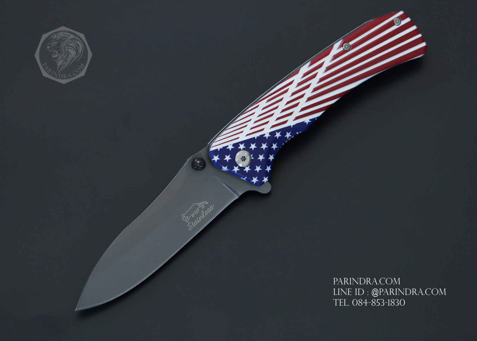 มีดพับ ใบแสตนเลส ด้ามลายธงชาติอเมริกา งานดี พกพา ราคาประหยัด