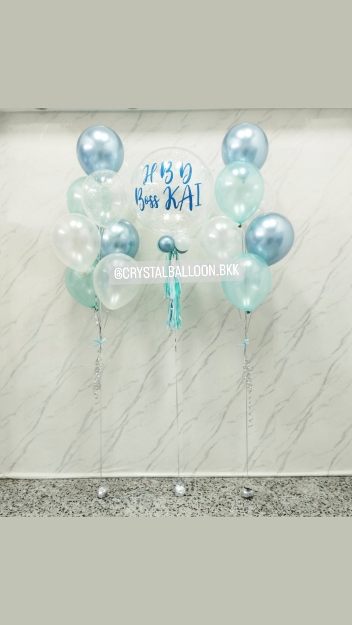 ลูกโป่ง วันเกิด Bubble 24" กลิตเตอร์สีขาวมุก พร้อม ช่อลูกโป่ง ช่อ 7 ลูก 2 ช่อ พร้อมตกเเต่ง สามารถเปลี่ยนสีลูกโป่ง/เปลี่ยนข้อความ/เปลี่ยนขนาดได้