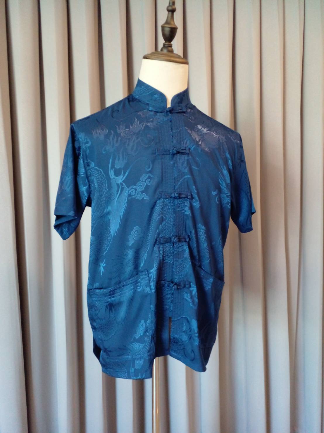 Pre-order ชุดจีน เสื้อจีนชาย แขนสั้น สีน้ำเงิน