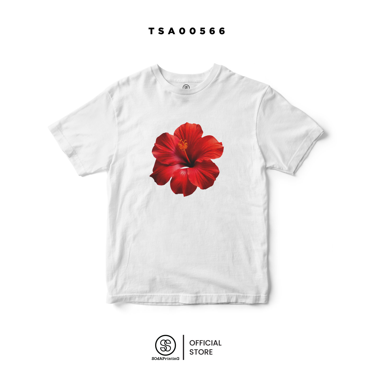 เสื้อยืด สีขาว พิมพ์ลาย ดอกชบาสีแดง 🌺 รหัส TSA00566 #เสื้อ #เสื้อยืด #SOdAPrintinG #ดอกชบา