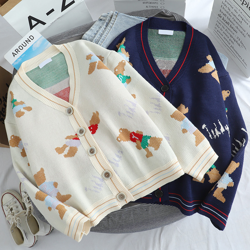 เสื้อคาร์ดิแกนไหมพรมลายน้องหมีน่ารักๆ