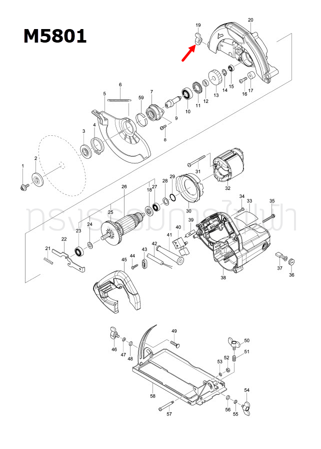 ลูกบิดปรับล็อค เลื่อยวงเดือน Maktec, เครื่องตัดคอนกรีต Makita MT560, MT580, MT583, 4100NH2, M5801, M5801B Pn.252649-4 (แท้) ##(*)