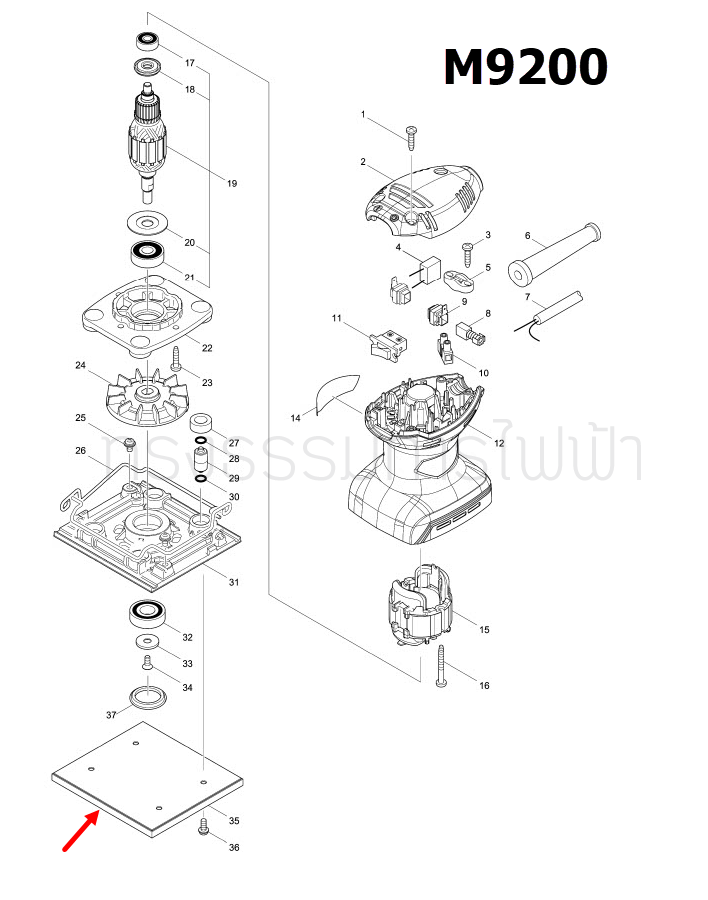 PAD COMPLETE เครื่องขัดกระดาษทราย Makita มากีต้า MT920, M9200, M9200B [#35] Pn.158796-8 (แท้) ##(*)