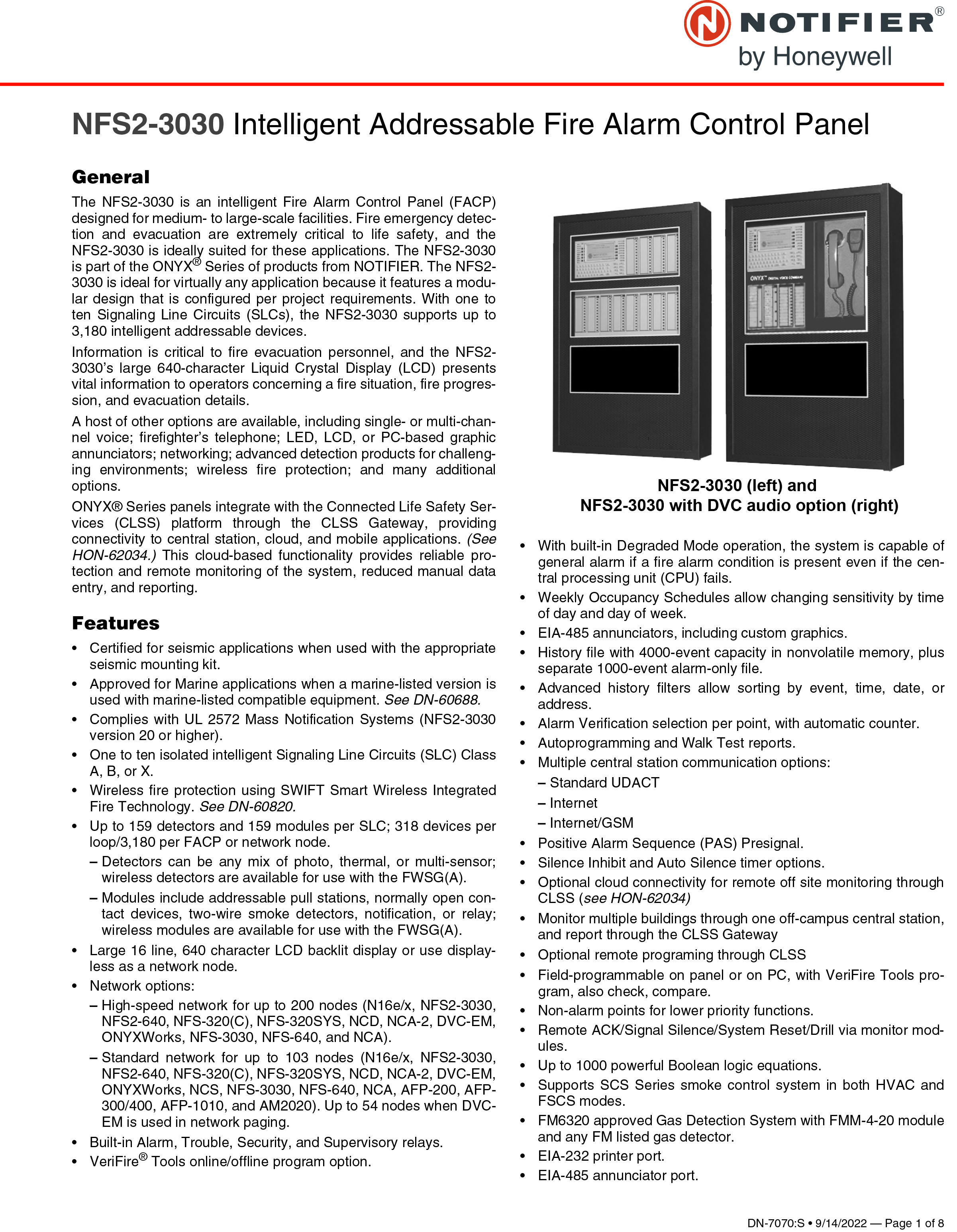 "NOTIFIER" NFS2-3030 Intelligent Fire Alarm Control Panel UL/FM Standard