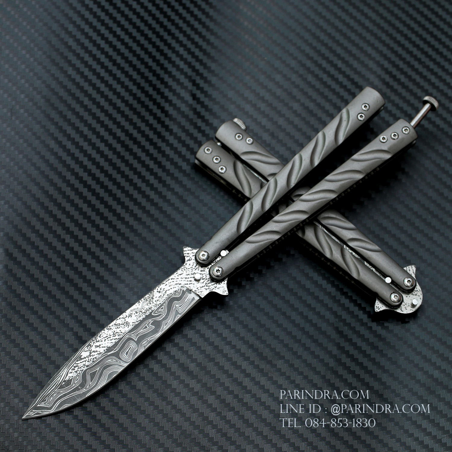 มีดปีกผีเสื้อ Balisong ใบสกรีนลายดามัสกัส 2