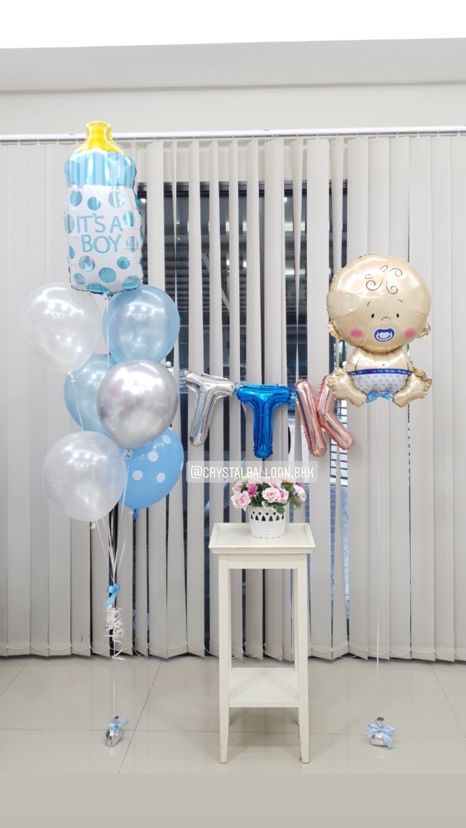 ลูกโป่ง Welcome Baby Boy ช่อลูกโป่งฟอยล์ขวดนม ช่อ 7 ลูก 1 ช่อ พร้อมตกแต่ง ฟอยล์เด็กทารก 1 ชิ้น,ฟอยล์ตัวอักษร ขนาด 16" 3 ตัวอักษร สามารถเปลี่ยนสีลูกโป่ง/เปลี่ยนสี-ฟอยล์ตัวอักษร/เปลี่ยนฟอยล์ตกแต่งได้