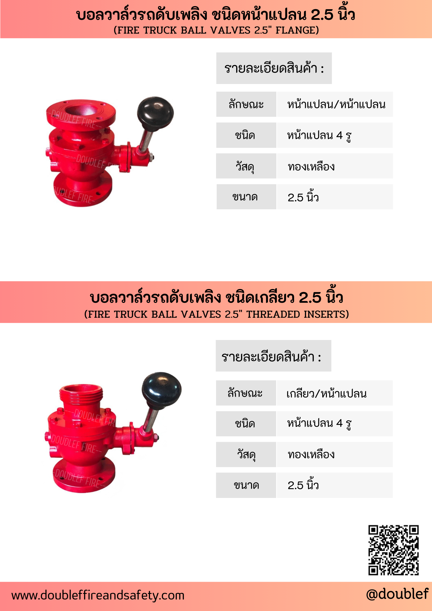 บอลวาล์วดับเพลิง ชนิดเกลียว/หน้าแปลน ขนาด 2.5 นิ้ว วัสดุเหล็กหล่อ