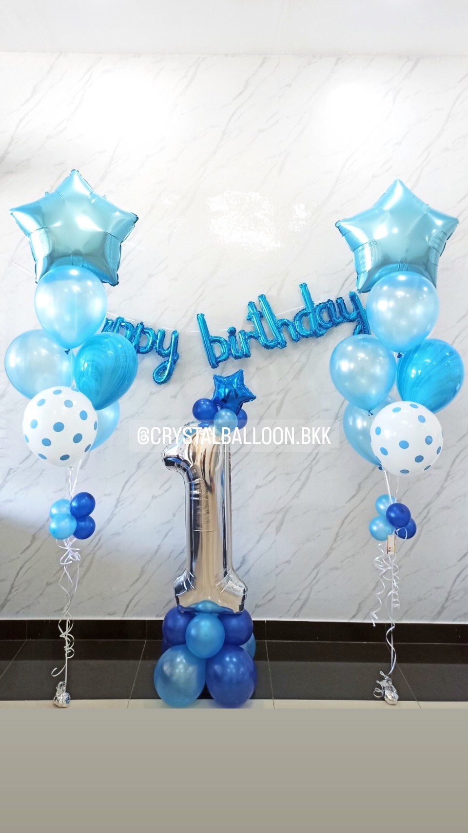 ลูกโป่ง วันเกิดเด็กชาย Theme สีฟ้า พร้อมตกแต่ง ช่อลูกโป่งฟอยล์ดาว 24" 2 ช่อ ฟอยล์ตัวเลขตั้งฐาน ขนาด 40" 1 ชิ้น,ฟอยล์ happy birthday สามารถเปลี่ยนสีลูกโป่ง/เปลี่ยนสี-ฟอยล์ตัวเลข/เปลี่ยนข้อความ/เปลี่ยนฟอยล์ตกแต่งได้