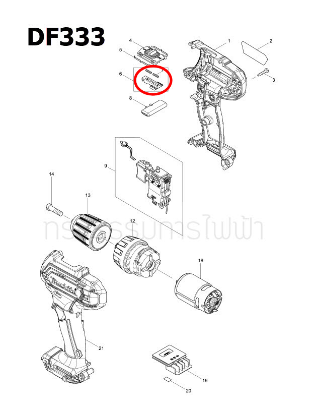 CHANGE LEVER ASSY สว่านไขควงไร้สาย Makita มากีต้า DF333, HP333 [#6, #7] Pn.127127-2 (แท้) ##