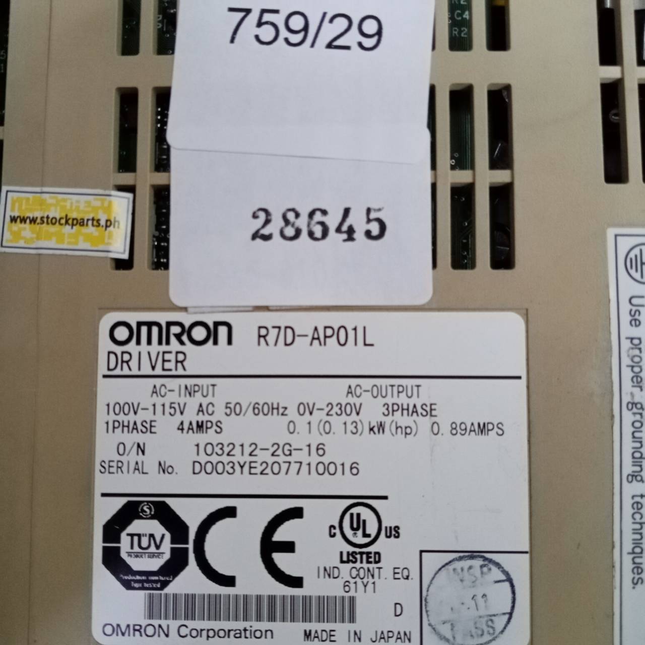 R7D-AP01L SERVO DRIVE " OMRON "