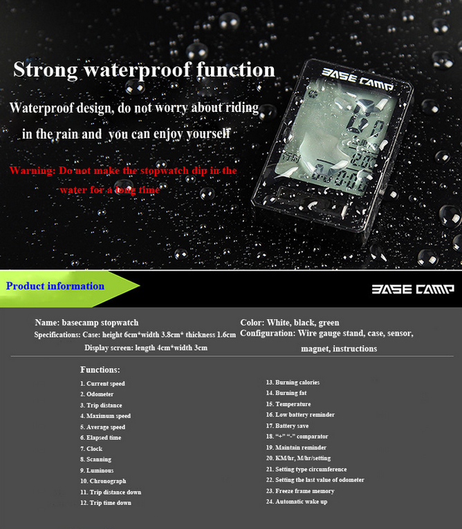 ไมล์จักรยานแบบมีสาย วัดแคลอรี่/วัดอุณหภูมิ "BASECAMP" bicycle computer, BC-971
