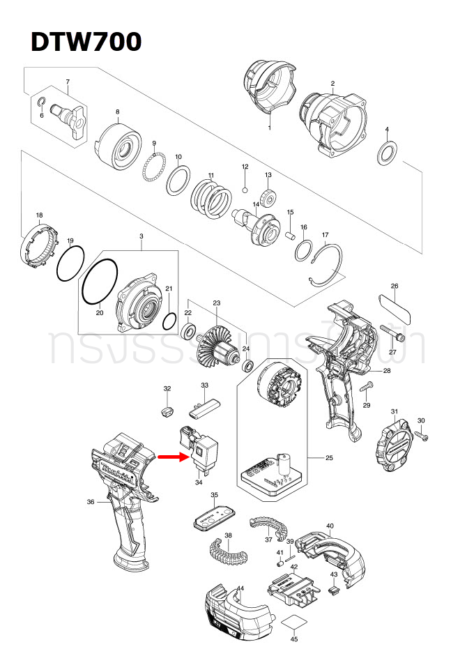 สวิทช์ บล๊อกไร้สาย Makita มากีต้า DTW700, TW001G, TW007G Pn.140U03-9 (แท้) ##
