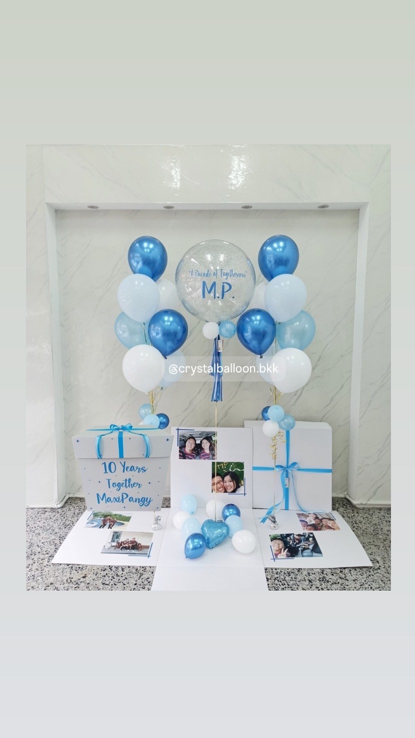 Surprise Box กล่องเซอร์ไพรส์ ลูกโป่งใส ใส่กลิตเตอร์ ขนาด 24" พร้อมตกแต่ง ช่อลูกโป่ง 7 ลูก 2 ช่อ,ลูกโป่งใส ใส่กลิตเตอร์,สามารถใส่รูปได้ 6 ใบ สามารถเปลี่ยนสีลูกโป่ง/เปลี่ยนข้อความได้