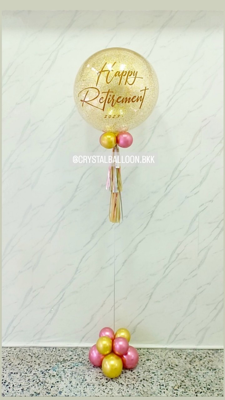 ลูกโป่ง วันอำลา Bubble ขนาด 24" กลิตเตอร์สีทอง พร้อมตกเเต่ง สามารถเปลี่ยนสีลูกโป่ง/เปลี่ยนขนาด/เปลี่ยนข้อความได้