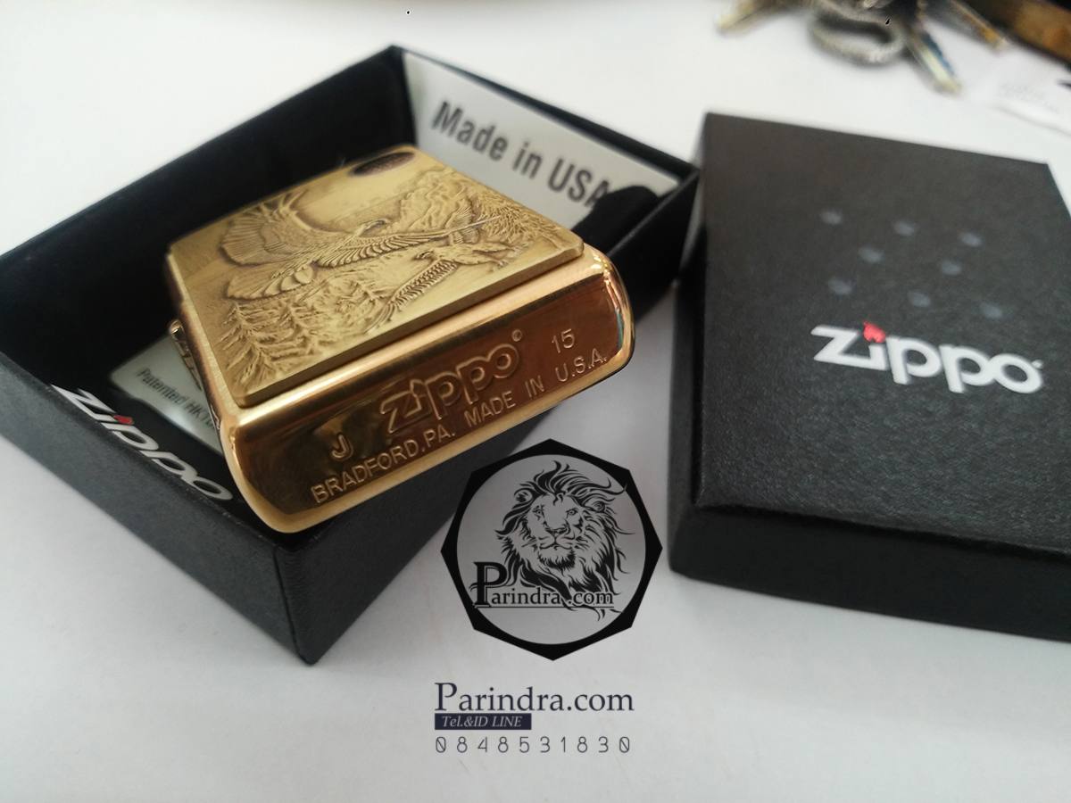 ไฟแช็ค Zippo แท้ "Zippo Where Eagles Dare Emblem Brushed Brass " # 20854 แท้นำเข้า 100%
