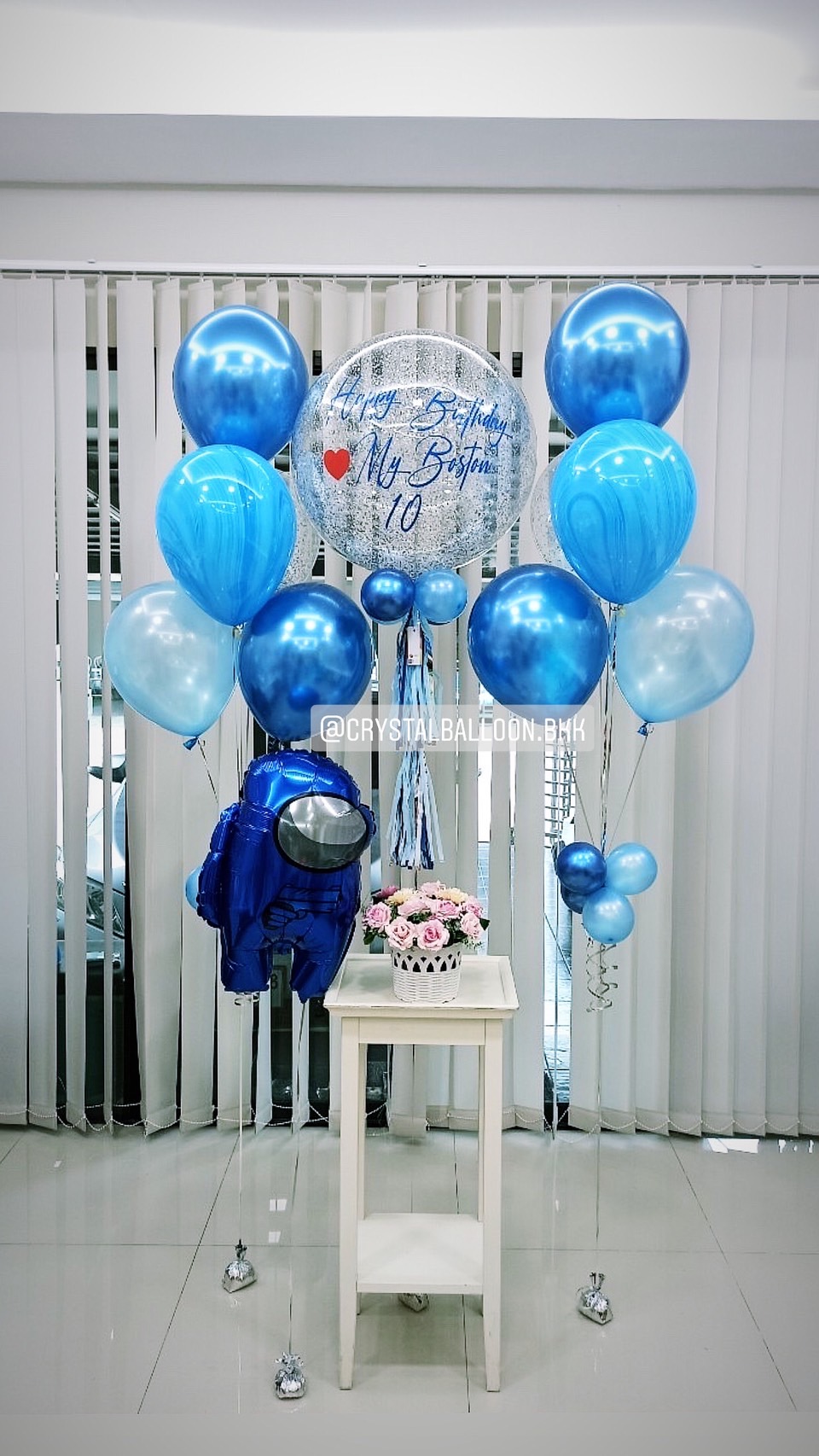 ลูกโป่ง วันเกิดเด็ก Theme Among US สีน้ำเงิน Bubble ขนาด 24" พร้อม ช่อลูกโป่ง ช่อ 5 ลูก 2 ช่อ,ลูกโป่งลายหิน USA 2 ลูก พร้อมตกเเต่ง สามารถเปลี่ยนสีลูกโป่ง/เปลี่ยนข้อความ/เปลี่ยนฟอยล์ตกแต่ง/เปลี่ยนขนาดได้
