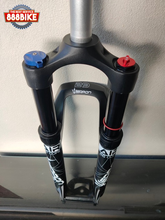 โช็คลมจักรยานWEPON รุ่นขนาด9x100mm. คอตรงสำหรับล้อ29mm. ช่วงยุบ120mm. stanchions:34mm. Alloy Outer LEG: 38mm. Magnessuim