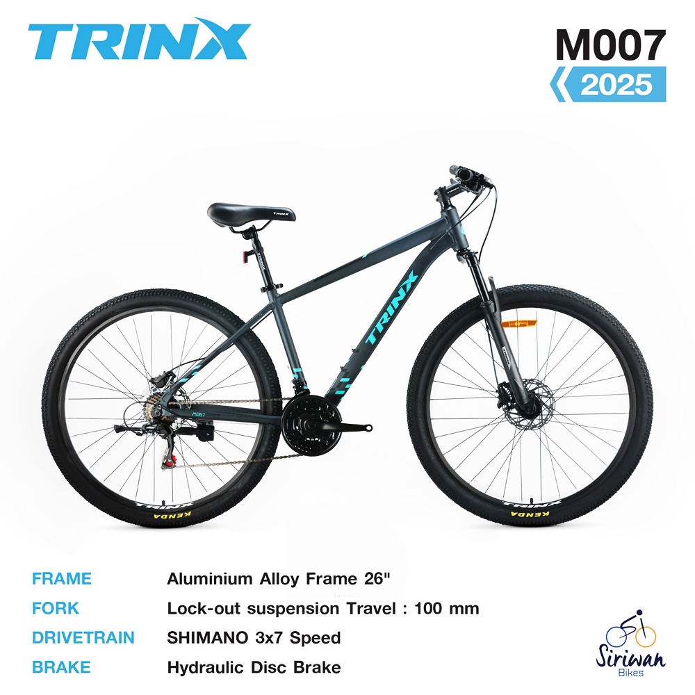 จักรยานเสือภูเขา TRINX รุ่น M007 เฟรมอลูมิเนียมซ่อนสาย เกียร์ Shimano 3x7 สปีด เบรคน้ำมัน NEW 2025