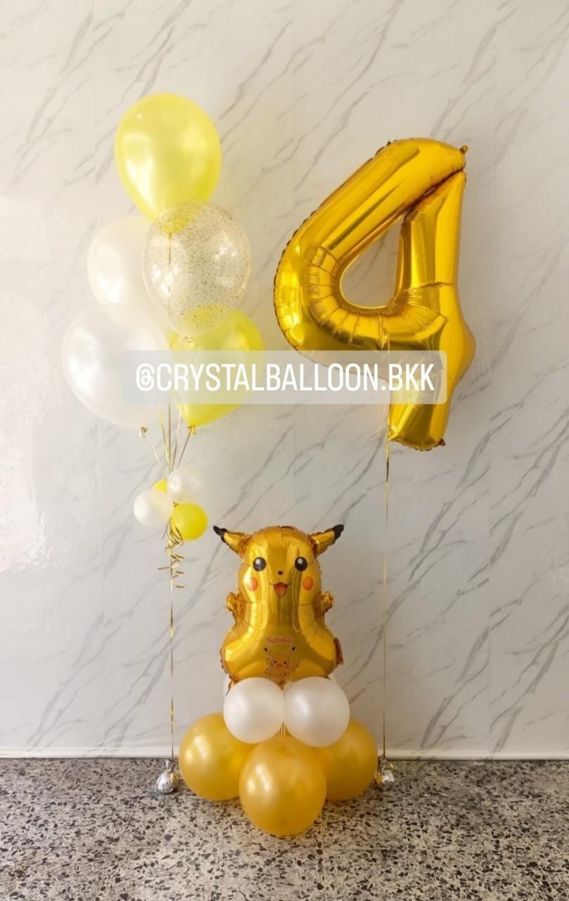 ลูกโป่ง วันเกิดเด็ก ฟอยล์ ปิกาจู ตั้งฐาน 1 ชิ้น พร้อม ช่อลูกโป่ง ช่อ 5 ลูก 1 ช่อ พร้อม ฟอยล์ตัวเลข ขนาด 40" 1 ชิ้น พร้อมตกเเต่ง สามารถเปลี่ยนสีลูกโป่ง/เปลี่ยนสี-ฟอยล์ตัวเลข/เปลี่ยนฟอยล์ตกแต่งได้