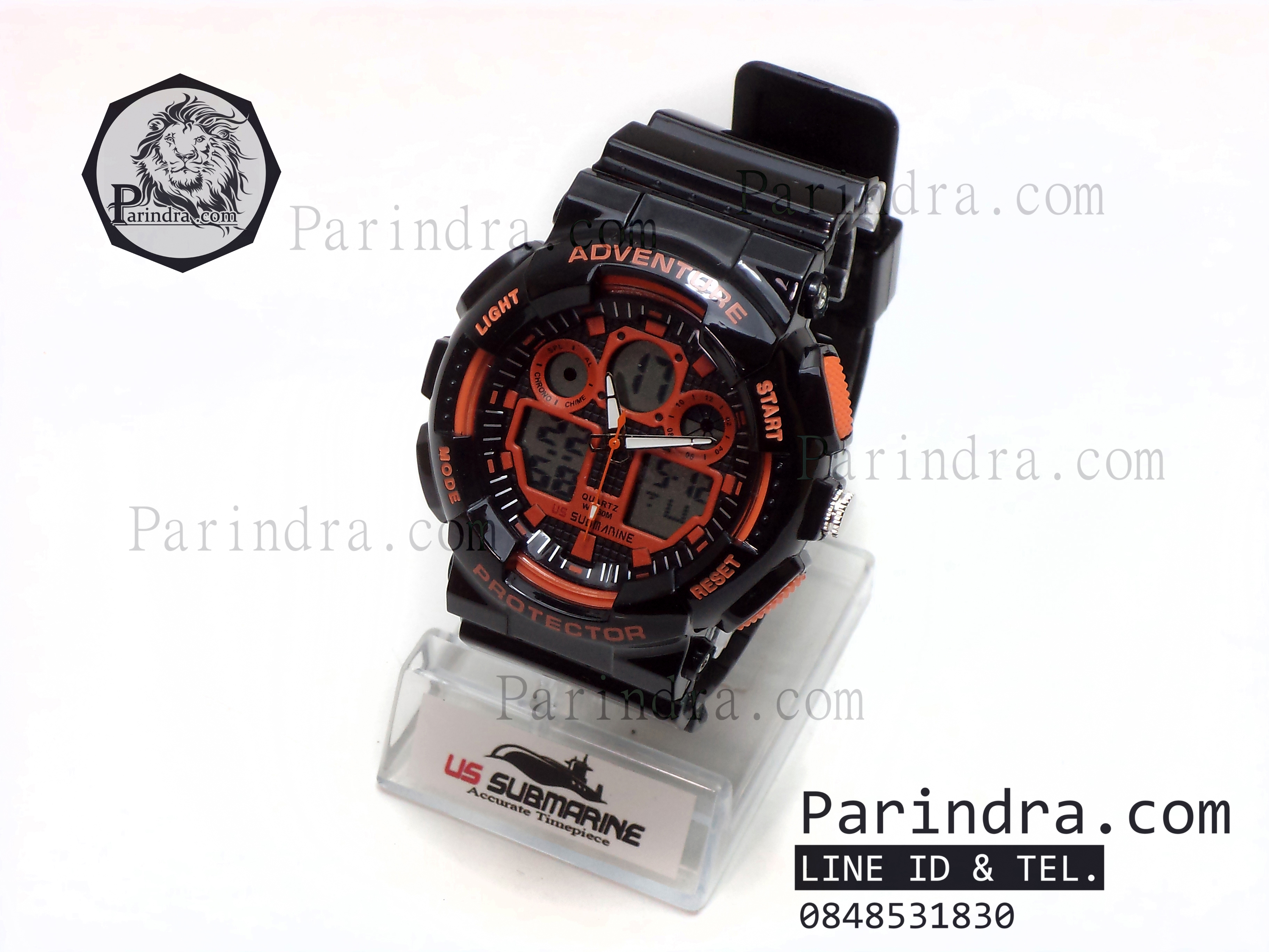 นาฬิกา US submarine Adventure Protector รุ่น TP3129M สีดำตัดส้มผิวมัน พื้นหลังเทา