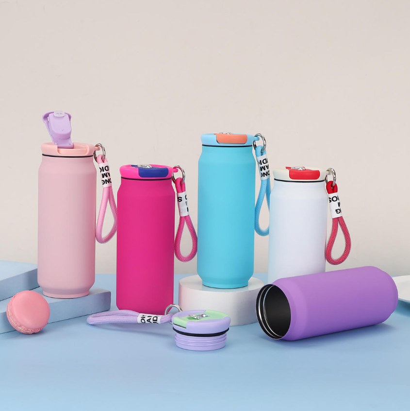 กระบอกสแตนเลส ทรงแคน ฝาหูหิ้วเชือกไนล่อน 500 ml