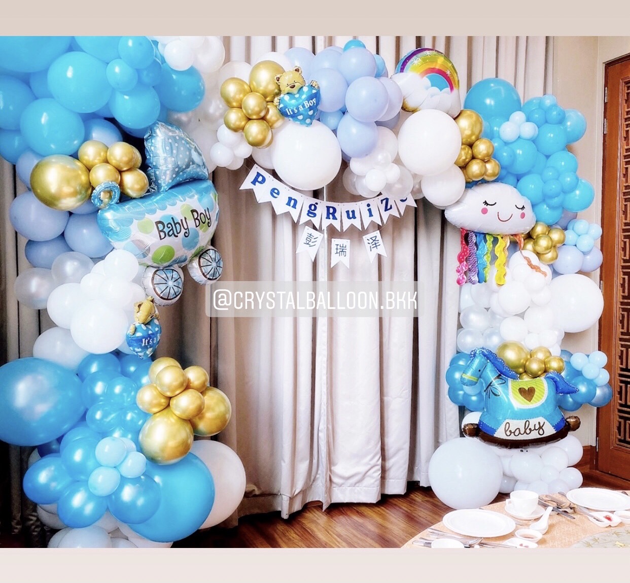 Backdrop Welcome Baby Boy ขนาด 3x2x2 พร้อมตกแต่ง ราคาโทรสอบถาม