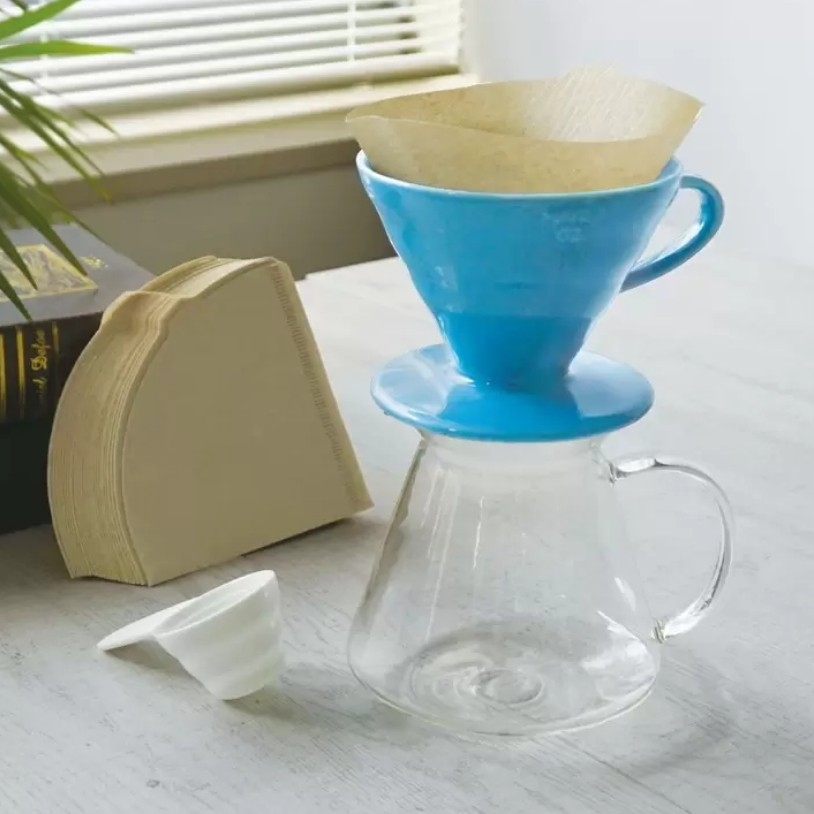 HARIO V60 Ceramic Dripper Set ชุดอุปกรณ์ครบ (ดริปเปอร์เซรามิก/โถแก้วรองกาแฟ/ช้อนตวงกาแฟ/กระดาษกรอง)
