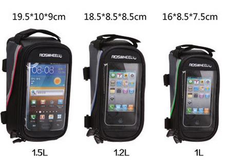 กระเป๋าใส่โทรศัพท์คาดเฟรม Roswheel Bicycle Front Top Tube Frame Bag Touch Screen Waterproof Storage Pack inches (L) , 12496