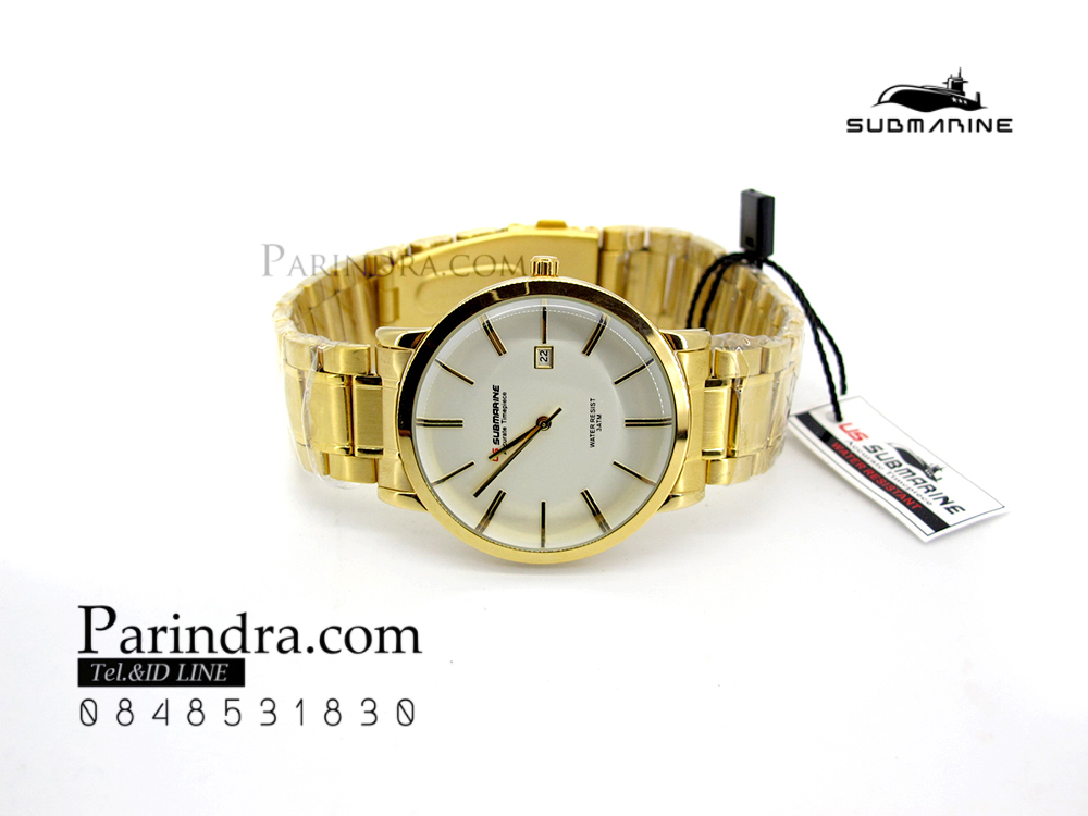 นาฬิกาคู่ US submarine รุ่น J117MD เรือนสีทองหน้าปัดสีขาว แพคคู่