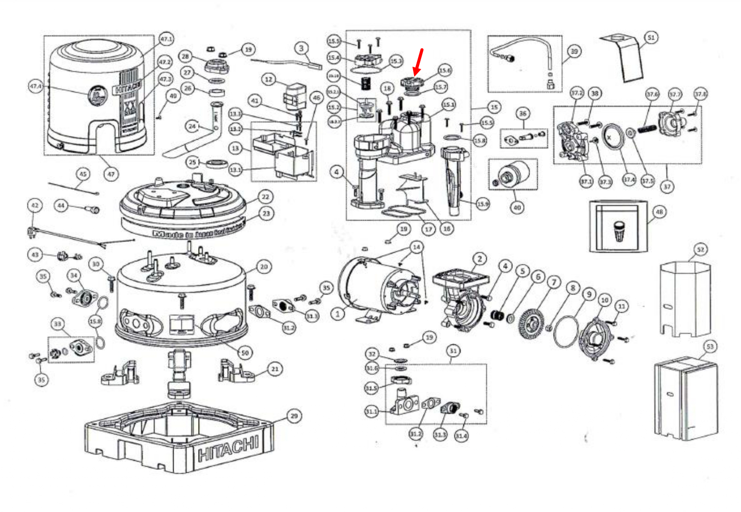 #B25 ฝาจุกถ่ายน้ำ ปั้มน้ำ ฮิตาชิ Pn.3P2Q539701 (แท้)