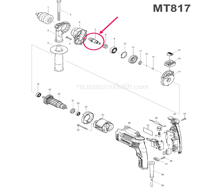 แกนเฟือง สว่าน Maktec MT816, MT817, M8103, M8103B [#7] P/N.327325-0 (แท้) #H12